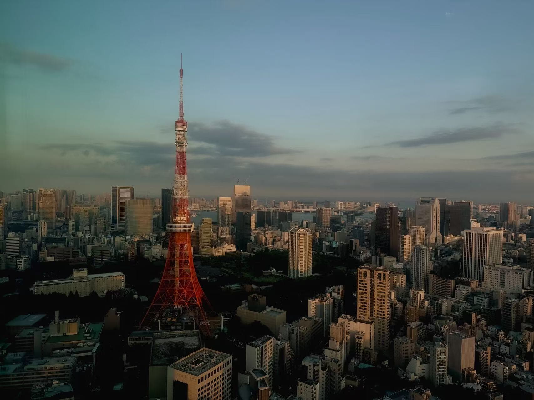 Tokyo Tower above the city at dusk